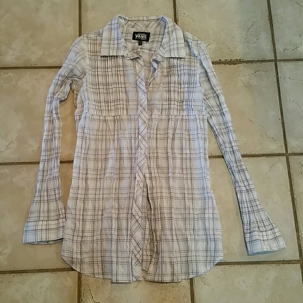 Vans White and Blue Plaid Button Down Shirt